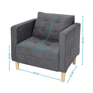 STHOUYN Mid Century Modern Upholstered Fabric Accent Chair with Arms Set of 2 Armchair Comfy Reading Chair for Living Room Studio Office Couch, Single Sofa Set Bedroom Grey