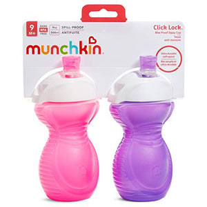 Munchkin Click Lock Bite Proof Sippy Cup, Pink/Purple, 9 Ounce, 2 Count