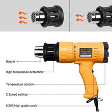 Load image into Gallery viewer, SEEKONE Heat Gun 1800W 122℉~1202℉（50℃- 650℃） Fast Heating Heavy Duty Hot Air Gun Kit Variable Temperature Control Overload Protection with 4 Nozzles for Crafts, Shrinking PVC, Stripping Paint(5.2FT)
