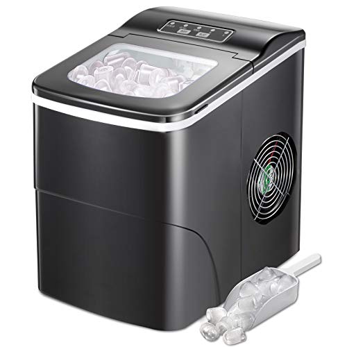 AGLUCKY Countertop Ice Maker Machine, Portable Ice Makers Countertop, Make 26 lbs ice in 24 hrs,Ice Cube Rready in 6-8 Mins with Ice Scoop and Basket (Black)