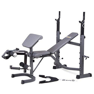 Body Champ BCB5860 Olympic Weight Bench with Preacher Curl, Leg Developer and Crunch Handle, Dark Gray/Black
