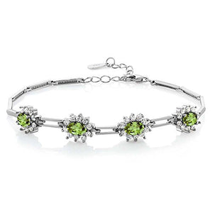 Gem Stone King 925 Sterling Silver Peridot Women's Tennis Bracelet 4.00 Carat Oval Shape Gemstone Birthstone 7 Inch with 1 Inch Extender