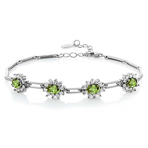 Gem Stone King 925 Sterling Silver Peridot Women's Tennis Bracelet 4.00 Carat Oval Shape Gemstone Birthstone 7 Inch with 1 Inch Extender