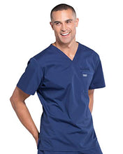 Load image into Gallery viewer, Cherokee Workwear Professionals Men&#39;s 1 Pocket V-Neck Scrub Top WW675 &amp; Men&#39;s Drawstring Cargo Scrub Pants WW190 Medical Uniforms Scrub Set (Navy - Large/Medium)
