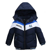 Load image into Gallery viewer, Mousmile Toddler Baby Boys Girls Puffer Jacket Winter Warm Cotton Padded Jacket Bear Ears Hooded Coat Cherry Print (Navy, 18-24 Months)
