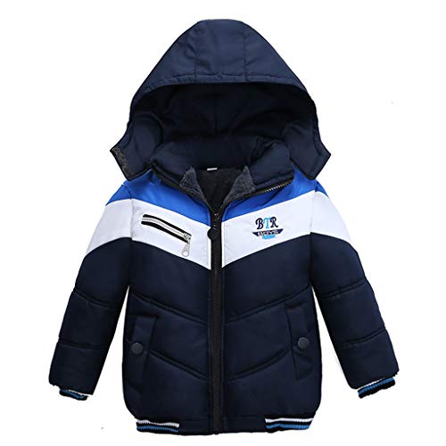 Mousmile Toddler Baby Boys Girls Puffer Jacket Winter Warm Cotton Padded Jacket Bear Ears Hooded Coat Cherry Print (Navy, 18-24 Months)