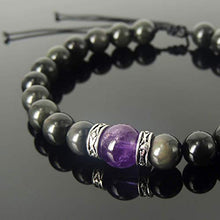 Load image into Gallery viewer, Rainbow Black Obsidian Amethyst Crystal Bracelet for Men's and Women's Protection Braided Bracelet with 925 Sterling Silver Art Deco Spacers Mixed Gemstone Handmade Adjustable Jewelry

