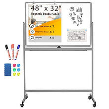 Load image into Gallery viewer, Double Sided Rolling Whiteboard, 48 x 32 inches Large Mobile Whiteboard Magnetic Movable White Board Dry Erase Stand Whiteboard on Wheels Classroom Home Office Marker Board Gray
