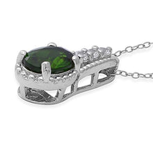 Load image into Gallery viewer, Platinum Plated 925 Sterling Silver Oval Chrome Diopside White Zircon Necklace Pendant Wedding Jewelry for Women Gift Size 18" Ct 0.8
