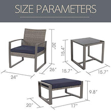 Load image into Gallery viewer, LOKATSE HOME 5-Piece Wicker Outdoor Conversation Set Patio Furniture PE Rattan All Weather Cushioned Chairs Balcony Porch with Ottoman and Glass Coffee Side Table, Blue
