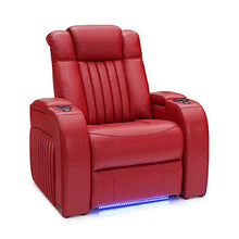Load image into Gallery viewer, Seatcraft Mantra Home Theater Seating - Power Recline Chair - Leather - Adjustable Headrest and Lumbar Support - Cup Holders - USB Charging - Storage - SoundShaker - Ambient Lighting (Single, Red)

