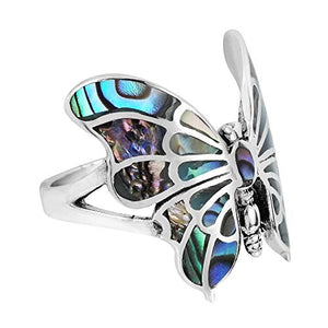 AeraVida Exotic Graceful Butterfly Abalone Shell Inlay .925 Sterling Silver Ring (6)