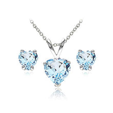 Load image into Gallery viewer, GemStar USA Sterling Silver Blue Topaz Heart Solitaire Necklace and Stud Earrings Set
