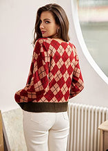 Load image into Gallery viewer, Women Lantern Sleeve Lightweight Cardigan Red Plaid Short Cover Up Warm Winter S
