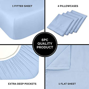 Queen Size Sheet Set - 6 Piece Set - Hotel Luxury Bed Sheets - Extra Soft - Deep Pockets - Easy Fit - Breathable & Cooling Sheets - Comfy - Light Blue Bed Sheets - Baby Blue - Queens Sheets - 6 PC