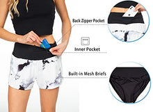 Load image into Gallery viewer, Rrosseyz Athletic Shorts for Women with Liner High Waisted, Womens Sports Shorts with Back Zipper Pocket for Running Gym- 4"(Ink Splash White, Large)
