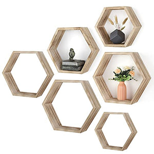 LIANTRAL Hexagon Floating Shelves, Wall Mounted Rustic Honeycomb Display Hanging Shelf for Living Room Bedroom