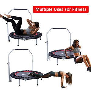 BCAN 40" Foldable Mini Trampoline, Fitness Rebounder with Adjustable Foam Handle, Exercise Trampoline for Kids Adults Indoor/Garden Workout Max Load 330lbs