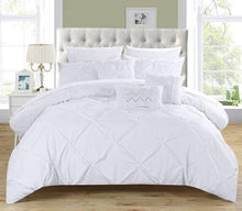 Load image into Gallery viewer, Chic Home 10 Piece Hannah Pinch Pleated, ruffled and pleated complete Queen Bed In a Bag Comforter Set White With sheet set

