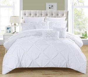 Chic Home 10 Piece Hannah Pinch Pleated, ruffled and pleated complete Queen Bed In a Bag Comforter Set White With sheet set