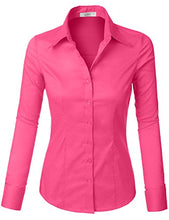 Load image into Gallery viewer, LE3NO Womens Tailored Long Sleeve Button Down Shirt with Stretch Fuchsia
