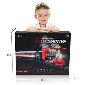 SNAEN Train Sets w/ Steam Locomotive Engine, Cargo Car and Tracks, Battery Powered Play Set Toy w/ Smoke, Light & Sounds, for Kids, Boys & Girls 3 4 5 6 7 Years Old