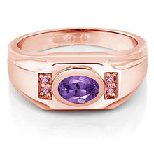 Load image into Gallery viewer, Gem Stone King 1.30 Ct Purple Amethyst Pink Lab Grown Diamond 18K Rose Gold Plated Silver Men&#39;s Ring (Size 11)
