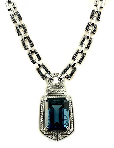 RB Gems Sterling Silver 925 Statement Pendant Necklace Genuine Gemstone 24 mm with Rhodium-Plated Finish (London-Blue-Topaz)