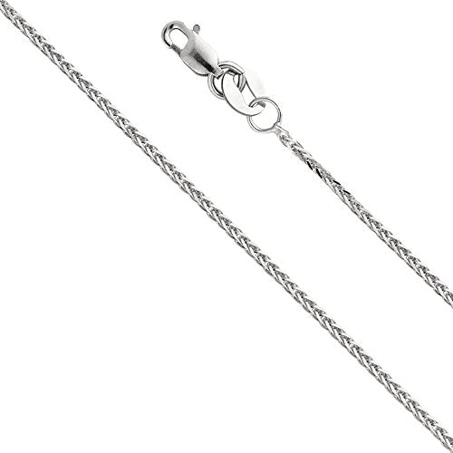 14k REAL White Gold Solid 0.8mm Diamond Cut Braided Square Wheat Chain Necklace with Lobster Claw Clasp - 20