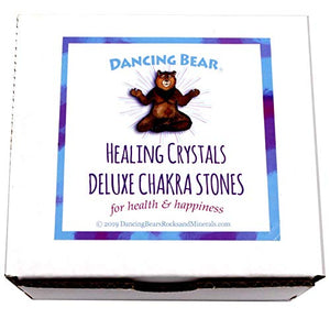Dancing Bear Deluxe Healing Crystals (8 pc Set), Premium Collection: Amethyst Cluster, Rose Quartz Heart, Celestite, Quartz Point, Selenite Stick, Metaphysical Info Guide, Chakra Stones