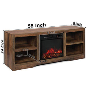 ENSTVER Media Storage TV Stand with Electric Fireplace for TVs up to 65",Living Room Television Console (Rustic Oak)