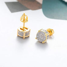 Load image into Gallery viewer, Iced Out Cubic Zirconia Screw Back 18k Gold Plated Round Stud Earrings For Men and Women Hypoallergenic Earring Micropave Hip Hop Jewelry SENTERIA
