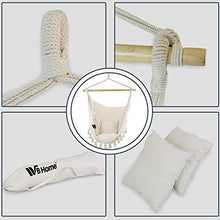 Load image into Gallery viewer, WBHome Extra Large Hammock Chair Swing with Hardware Kit, Hanging Macrame Chair Cotton Canvas, Include Carry Bag &amp; Two Soft Seat Cushions, for Bedroom Indoor Outdoor, Max. Weight 330 Lbs (Beige)
