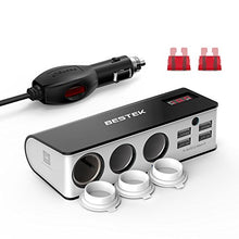 Load image into Gallery viewer, BESTEK 3-Socket Cigarette Lighter Adapter, 12V/24V 200W DC Cigarette Lighter Splitter Power Adapter with 6A 4-Port Car Power Adapter Splitter for GPS, Dashcam, with Replace Fuse
