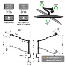 Load image into Gallery viewer, viozon Monitor and Laptop Mount, 2-in-1 Adjustable Dual Arm Desk Mounts Single Desk Arm Stand/Holder for 17 to 32 Inch LCD Computer Screens, Extra Tray Fits 12 to 17 inch Laptops (Black)
