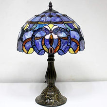 Load image into Gallery viewer, Tiffany Style Lamp Stained Glass Table Lamps Blue Purple Clouldy Lampshade 18 Inch Tall Antique Bookcase Beside Desk Reading Lighting for Living Room Bedroom S558 WERFACTORY
