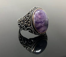 Load image into Gallery viewer, KAR 925K Stamped Sterling Silver Amethyst Men&#39;s Ring I1F (12)
