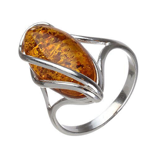 HolidayGiftShops Sterling Silver and Baltic Honey Oval Amber Ring Micaela- Size 9
