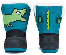Load image into Gallery viewer, MORENDL Toddler Snow Boots Easy-on Fur Lined Warm Soft Winter Kids Boots with Cute Dinosaur Print Blue 12 US Little Kid
