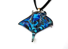 Load image into Gallery viewer, Handmade Manta Ray Stingray Art Glass Blown Sea Animal Figurine Pendant Necklace Jewelry - Blue
