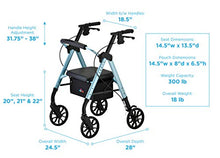 Load image into Gallery viewer, NOVA Medical Products Star 8 Rollator Walker with Perfect Fit Size System, Lightweight &amp; Foldable, Easy to Lift &amp; Carry, Great for Travel, Color Diamond Sky Blue
