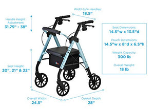 NOVA Medical Products Star 8 Rollator Walker with Perfect Fit Size System, Lightweight & Foldable, Easy to Lift & Carry, Great for Travel, Color Diamond Sky Blue