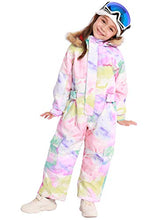 Load image into Gallery viewer, Bluemagic Big Kid&#39;s One Piece Snowsuits Ski Suits Waterproof Overalls Jackets Snowboarding,Water Color,160cm
