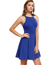 Load image into Gallery viewer, Romwe Women's Sweet Scallop Sleeveless Flared Swing Pleated A-line Skater Dress Blue M

