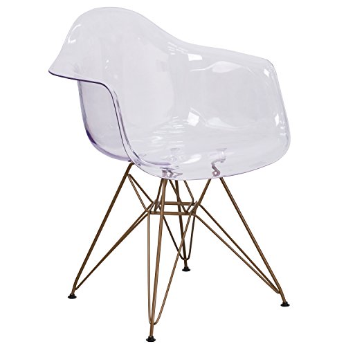 Flash Furniture Alonza Series Transparent Side Chair with Gold Base