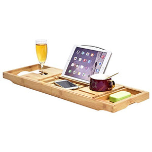 Luxury Bathtub Caddy Tray，Bamboo Bathtub Tray Caddy - Wood Bath Tray Expandable，Can be Placed Book and Integrated Tablet Smartphone and Wine Holder - Gift Idea for Loved Ones