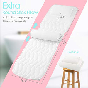 Bath Pillow Full Body, Adjustable Stick Pillow for Waist Support, Head Neck Shoulder Back Rest 11 Suction Cups 3D Mesh Washable