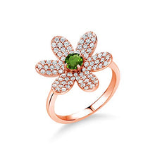 Load image into Gallery viewer, Gem Stone King 1.48 Ct Round Green Tourmaline Keren Hanan ART 18K Rose Gold Plated Silver Women Flower Ring (Size 7)
