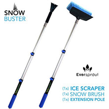 Load image into Gallery viewer, EVERSPROUT SnowBuster 1.5-to-4 Foot Extendable Ice Scraper &amp; Snow Brush Kit (Scraper, Brush, Pole) | 8-10 Ft Standing Reach | Long Extension Handle for SUV/Truck/Car Windshield, Windows, Roof
