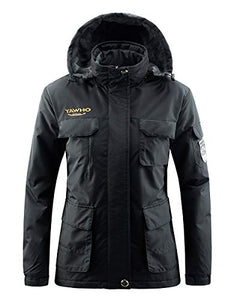 Women's Mountain Waterproof Ski Jacket Windproof Rain Snowboarding Jackets Winter Fleece Warm Snow Hooded Coat (Black, XL)